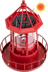LED Solar Powered Lighthouse, 360 Degree Rotating Lamp Courtyard Decoration Waterproof Garden Smoke Towers Statue Lights for Outdoor Patio Garden Pathway