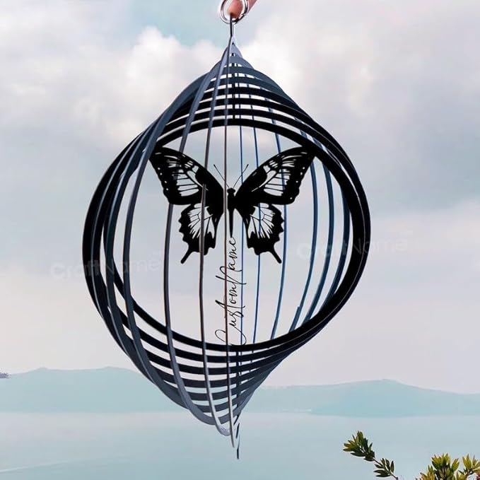 Personalized Butterfly Metal Wind Spinner, Custom Hanging Decoration for Outdoor Display, Kinetic Garden Ornament, Symbolic Gift (Butterfly Garden Wind Spinner)