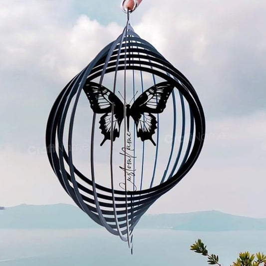 Personalized Butterfly Metal Wind Spinner, Custom Hanging Decoration for Outdoor Display, Kinetic Garden Ornament, Symbolic Gift (Butterfly Garden Wind Spinner)