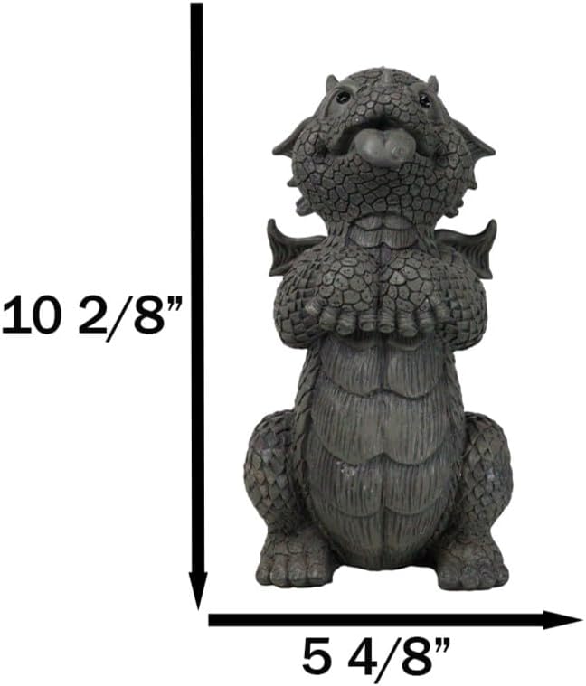 Ebros Whimsical Garden Dragon Begging for Attention Statue 10.25" H Cute Baby Dragon Panting Faux Stone Resin Finish Figurine Dungeons and Dragons Mythical Fantasy Sculpture Guest Greeter Home Decor