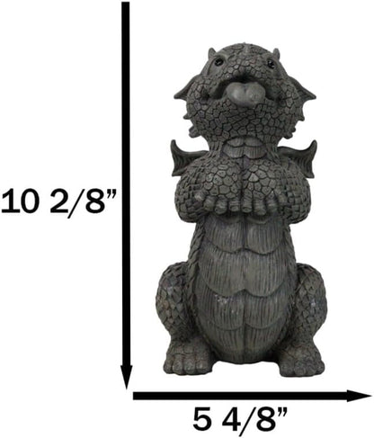 Ebros Whimsical Garden Dragon Begging for Attention Statue 10.25" H Cute Baby Dragon Panting Faux Stone Resin Finish Figurine Dungeons and Dragons Mythical Fantasy Sculpture Guest Greeter Home Decor