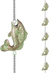 12ft Rain Chains for Gutters, Fish-Shaped Rain Chain with 12-Cup, Adjustable Rain Catcher Chain with Bell, Replacement Downspout for Gutters, Eaves, and Drainage