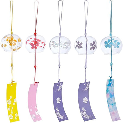 PH PandaHall 5 Colors Japanese Wind Chimes Flower Chime Vintage Style Glass Wind Bells Creative Hanging Pendants Romantic Wind Bells for Home Dector Housewarming, 20 inch Long