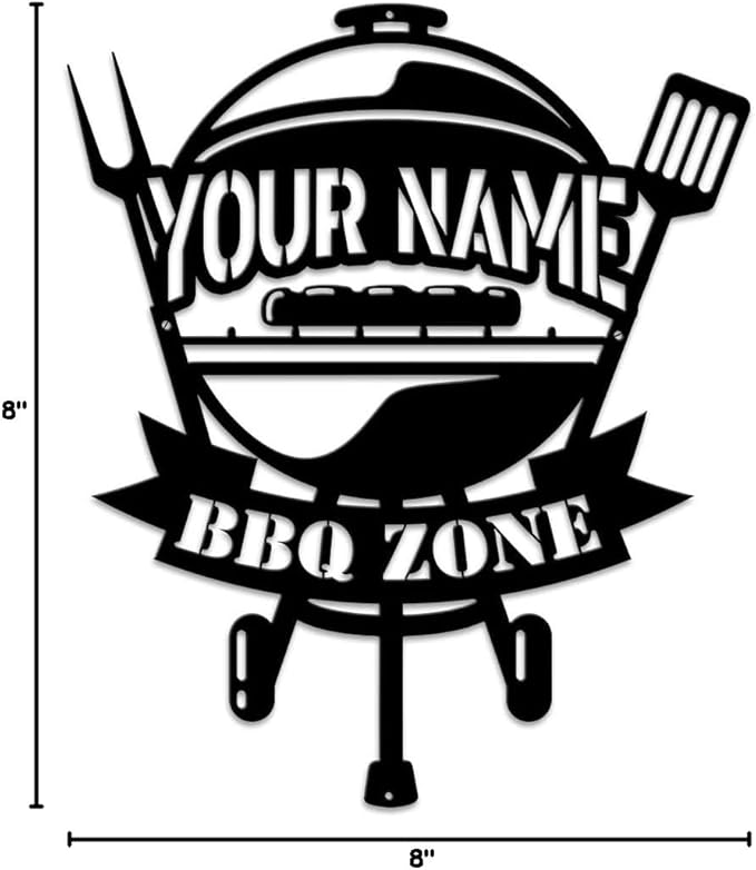 MeMate BBQ Zone Signs, Grill Sign to Personalize, Personalized Barbecue Metal Signs Kitchen Decor, Custom Name Outdoor Plaques for Backyard, Patio, Porch, Deck, Rustic Decorations for Man Cave