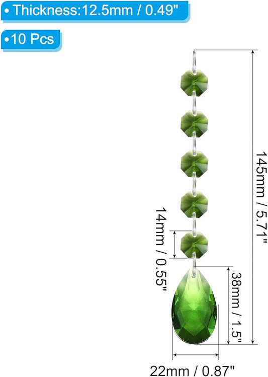 PATIKIL Teardrop Crystal Chandelier Pendants Beads, 10 Pack 145mm Length 38mm Chandelier Prisms Parts Ornaments Hanging Beads for DIY Arts Crafts Decoration, Green