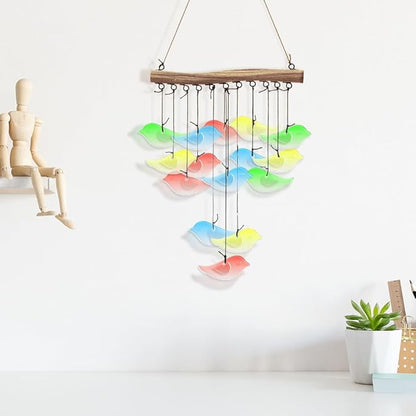 CUTHOLLOW Bird Glass Wind Chimes, 23" Stained Glass Chimes, Handmade Art Glass Windchimes for Outside, Garden, Patio, Balcony, Home, Yard, Best Gift for Xmas Birthday, Spring, Summer