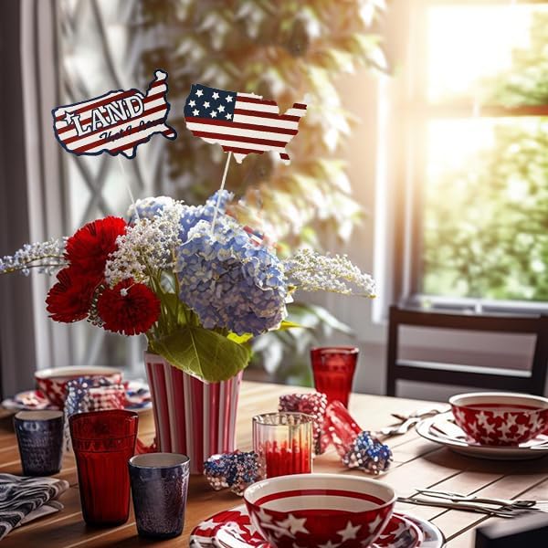 16"H Metal US Flag Garden Stake Fourth of July Outdoor Decorations, Patriotic American Flag Yard Art Ornament for Planter Flower Pot Memorial Day 4th of July Veterans Day Decor