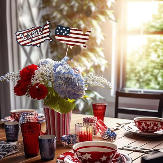 16"H Metal US Flag Garden Stake Fourth of July Outdoor Decorations, Patriotic American Flag Yard Art Ornament for Planter Flower Pot Memorial Day 4th of July Veterans Day Decor