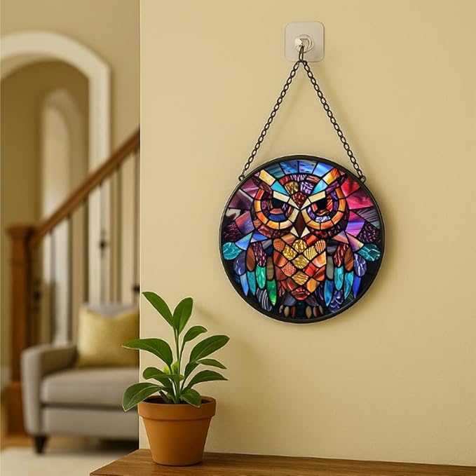 Stained Glass Window Hanging - Sun and Moon Faces 6.3in Sun Catchers Indoor Stained Glass Panels Wall Decor for Mom Wife Lovers Festive