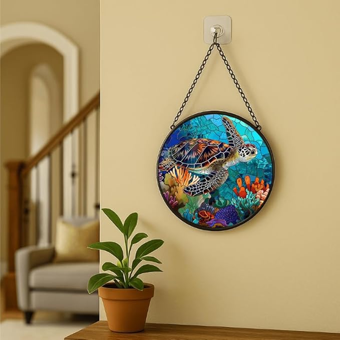 Stained Glass Window Hanging - Loving Cats with Heart Vines 9.8in Sun Catchers Indoor Stained Glass Panels Wall Decor for Mom,Wife,Lovers,Festive