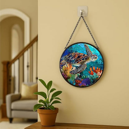 Stained Glass Window Hanging - Loving Cats with Heart Vines 11.8in Sun Catchers Indoor Stained Glass Panels Wall Decor for Mom,Wife,Lovers,Festive