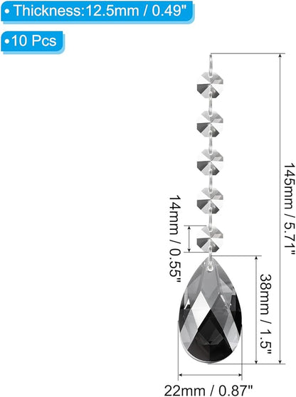 PATIKIL Teardrop Crystal Chandelier Pendants Beads, 10 Pack 145mm Length 38mm Chandelier Prisms Parts Ornaments Hanging Beads for DIY Arts Crafts Decoration, Electroplating Gray