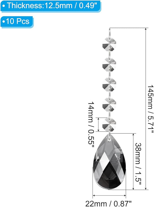 PATIKIL Teardrop Crystal Chandelier Pendants Beads, 10 Pack 145mm Length 38mm Chandelier Prisms Parts Ornaments Hanging Beads for DIY Arts Crafts Decoration, Electroplating Gray