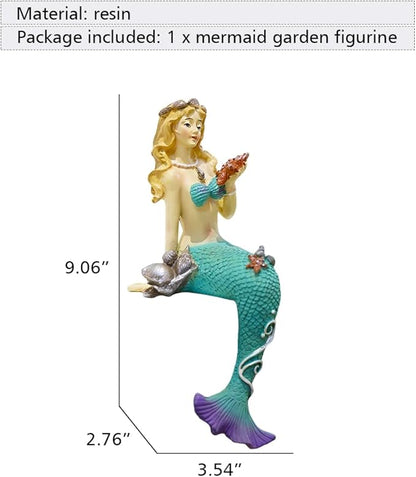 OLizee® Creative Resin Mermaid Garden Figurine Mermaid Figure Decor Garden Mermaid Statue Mermaid Sculpture Decor for Indoor Outdoor Blue