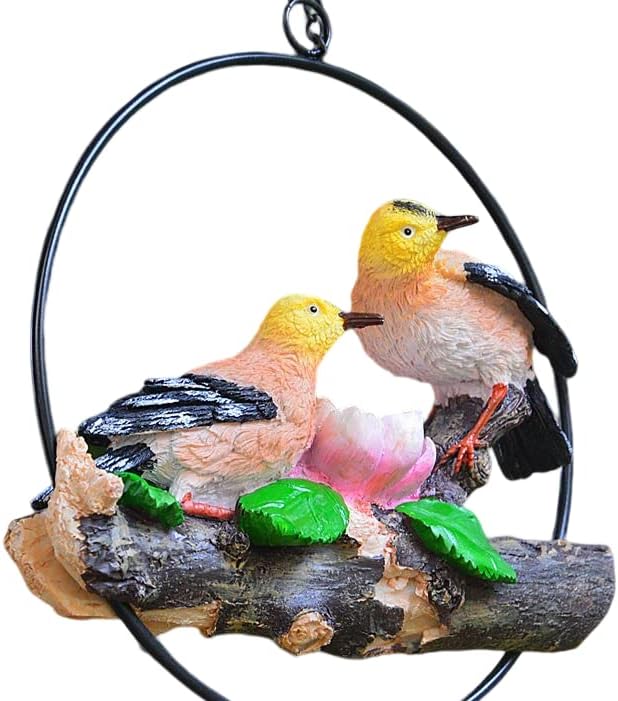 Mini Garden Statues Hanging Iron Ring Parrots, Resin Parrot Hanging Statue, Hanging Birds Figurine for Pathways Yard Patio Office Home Indoor Outdoor Tree Decorations (E)
