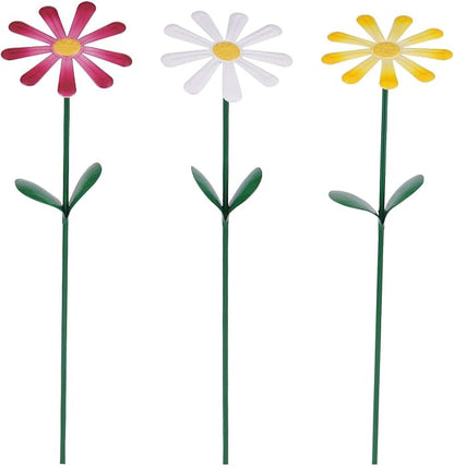 Flower Garden Stake Decor, Outdoor Plant Pick Water Proof Metal Sunflower Daisy Stick for Lawn Yard Patio, Pathway Ornament, Set of 3