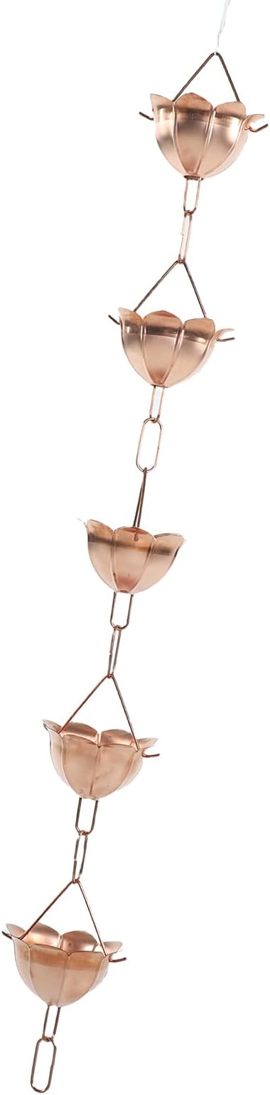 Zerodis Rain Chain Rain Chains Gutter with Wide Mouth Design Decorative Gutter Alternative for Roof Drainage Copper Water Catcher for Home Decor Chain 3.28ft Flower Cup Link