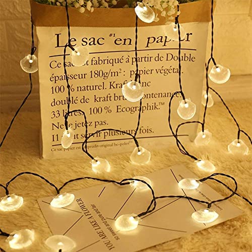 Solar Seashell String Lights - 20ft 30LED Warm White Waterproof