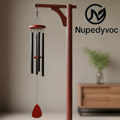 35” Large Black Aluminum Wind Chimes with Brown Wooden Cap for Outside, Deep Tone Outdoor Garden Patio Weather Resistant Metal Decor, Ideal Gift for Birthday, Mother's Day, Ambiance, Relaxation