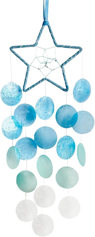 Hanging Wind Chimes for Outside Decoration,Balcony Garden Decor of Star Shaped Capiz Shell Wind Chime,Coastal Style Decor for Indoor/Outdoors,Great Gift for Women (Blue)