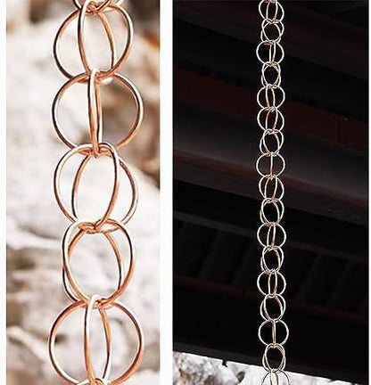 Decorative Rain Chains Waterfall, Copper Rain Gutter Chain Downspout Catcher, 5ft 6ft 7ft 8ft 9ft Decorative Rain Chain for Porch Patio Deck Garden, Outside Divert Water Chains (2.4m/7.8 ft)