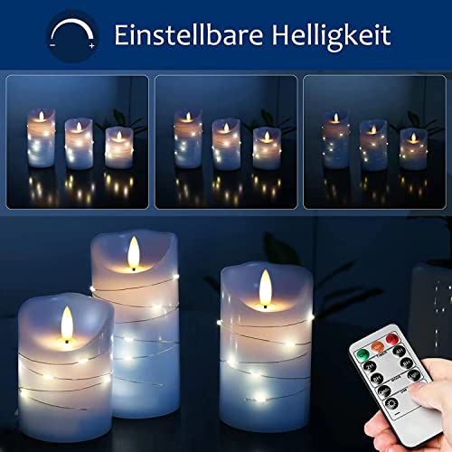Sky Blue LED Flameless Candles - 3 Pack with Remote Control & Timer