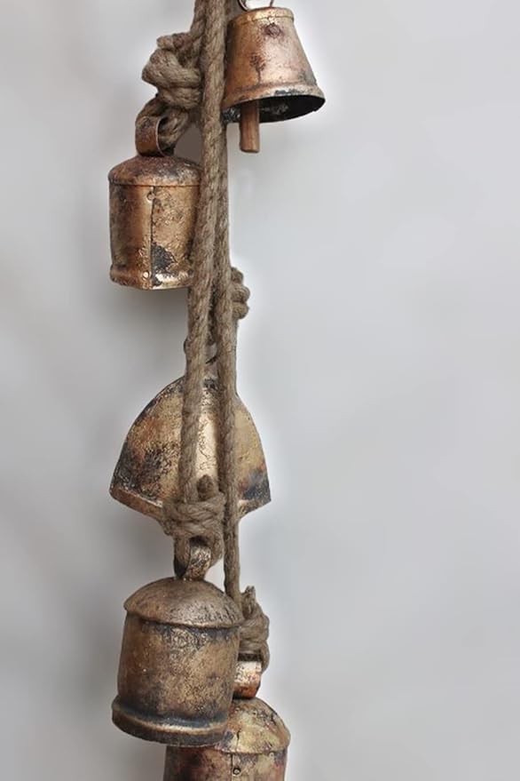 Mango Gifts Vintage Bells Hanging Chimes with Rustic Jute Rope, Tranquil Wind Chimes for Garden, Bohemian Decor, Outdoor and Patio Decoration (MGT29)