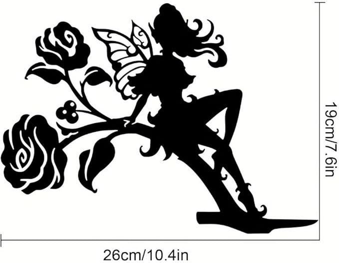 Iron Art Fairy on Branch Steel Silhouette Metal Wall Art Home Garden Yard Patio Outdoor Statue Stake Decoration