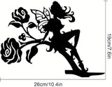 Iron Art Fairy on Branch Steel Silhouette Metal Wall Art Home Garden Yard Patio Outdoor Statue Stake Decoration