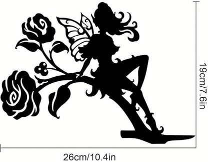 Iron Art Fairy on Branch Steel Silhouette Metal Wall Art Home Garden Yard Patio Outdoor Statue Stake Decoration