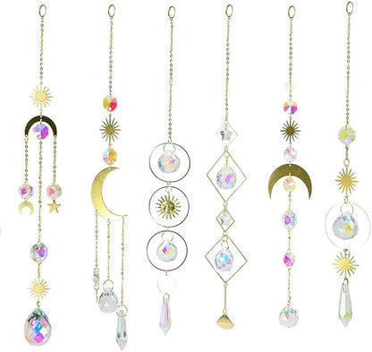 6PCS AB Crystal Suncatcher Hanging Sun Catcher with Chain Rainbow Maker Pendant Crystal Balls Prism for Window Home Garden Christmas Party Wedding Decoration