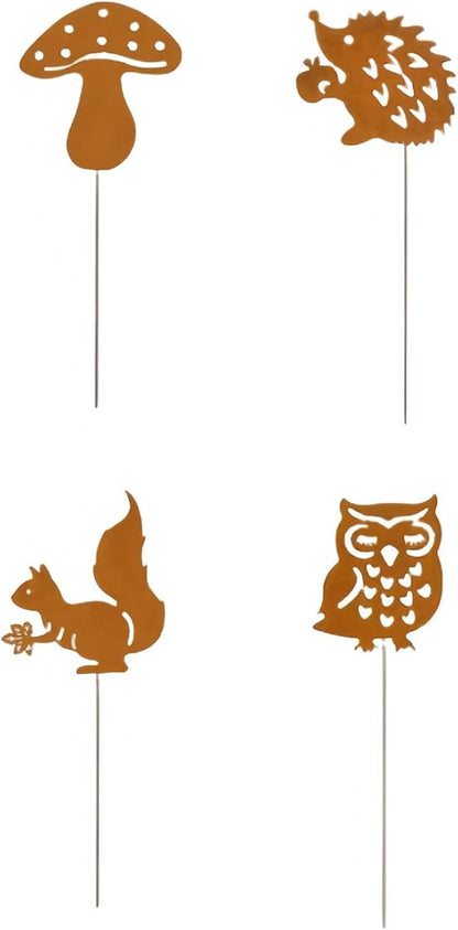 Iron Animal Decorative Garden Stake Set Rusted Yard Ornaments for Indoor/Outdoor Backyard Decor Iron Garden Sculptures Outdoor