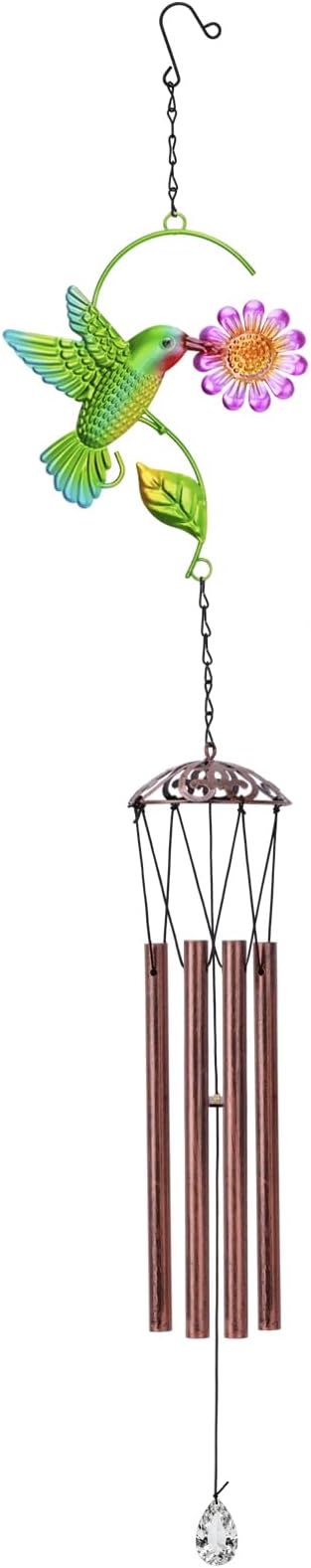 Butterfly Wind Chimes, AVEKI 27.5''H Iron Stained Glass Butterfly Wind Chimes Gifts for Mom Outdoor/Indoor Wind Chimes for Home, Garden, Window, Yard, Patio, Lawn Decoration (Hummingbird-A)