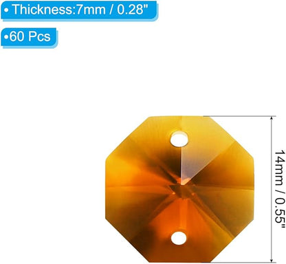 PATIKIL K9 Crystal Octagon Beads 2 Holes Pendants, 60 Pack 14mm Chandelier Prisms Parts Ornaments Hanging Beads for DIY Arts Crafts Decoration, Amber