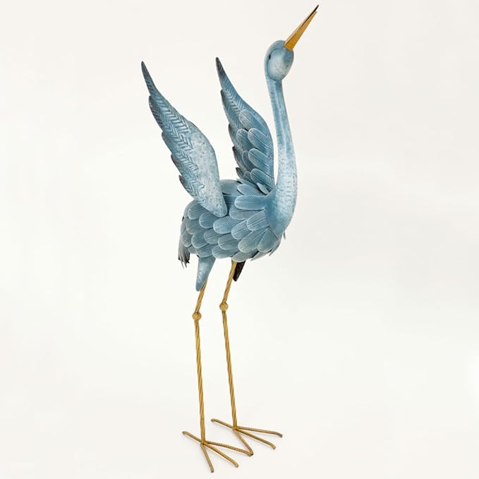 Bits and Pieces - Japanese Blue Heron Metal Sculpture Set - Two Standing Cranes Perfect for Garden Décor - Metal Garden Art, Outdoor Lawn and Patio Décor, Backyard Sculpture, and Decoration