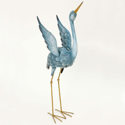 Bits and Pieces - Japanese Blue Heron Metal Sculpture Set - Two Standing Cranes Perfect for Garden Décor - Metal Garden Art, Outdoor Lawn and Patio Décor, Backyard Sculpture, and Decoration
