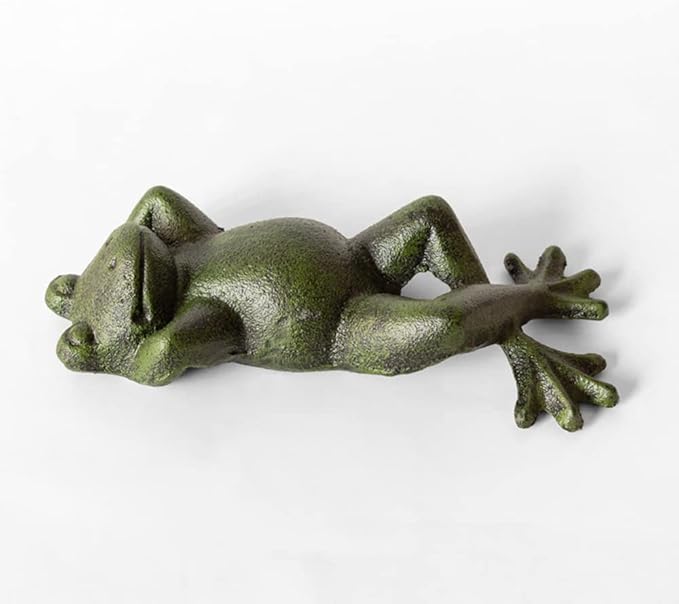 Cast Iron Lying Frog Statue Figurine Animal Decor,Decoration Ornaments for Home Garden,Green (Frog)