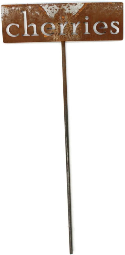 Classic Metal Garden Markers 19 Inches Tall (cherries, Naturally Rusted)