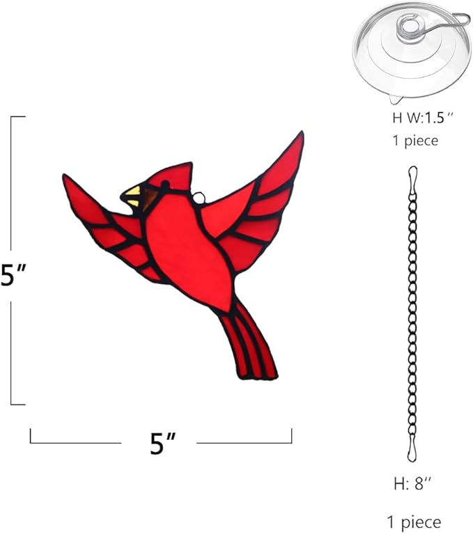 BOXCASA Red Cardinal Stained Glass Window Hanging,Cardinal Ornament Stained Glass Suncatcher for Home,Cardinals Bird Memorial Gifts for Women,Red Bird Gifts for Mother Grandma Nana