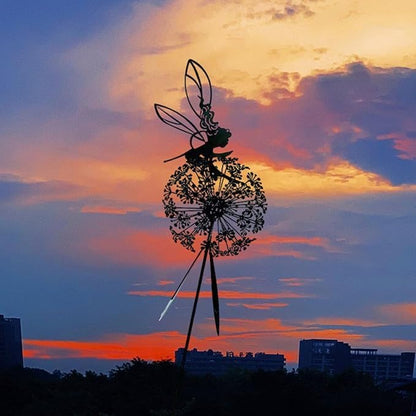 Flower Fairy Dancing with Dandelion, Fairy Garden Sculptures, Angel Metal Ornaments Gardens Art Sculpture, Stainless Steel Statue Garden Ornaments Art Decorations for Outdoor Yard Lawn Patio (E)