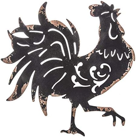 Everydecor Metal Rooster Wall Decor - Black French Rooster for Kitchen Decor and Yard Art - Hanging Farmhouse Sign for Indoor and Outdoor Use - Decorative and Lightweight