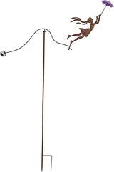 Metal Balanced Garden Decorative Stakes 67.5" High, Rusty Funny Iron Balancing Yard Art, Beach Decor Balancer Stake, Girl Holds Umbrella, Present to Mother Woman as Lawn Court Patio Outside Art