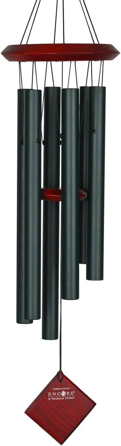 Woodstock Wind Chimes of Pluto Chimes for Outside, 27" Evergreen Small Light Sound Wind Chime Décor for Outdoor Garden, Patio, Porch, Encore Collection