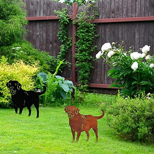 Pssopp Garden Metal Dog Stakes, Labrador Silhouette Animal Sculpture for Backyard Garden Decoration (Black)
