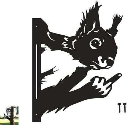 Funny Peeking Squirrel Metal Sign, Middle Finger Garden Yard Art Decor, Rustic Animal Wall Ornament for Tree, Fence, Outdoor Farmhouse, Bigfoot Gag Gift (#Squirrel, 15")
