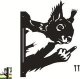 Funny Peeking Squirrel Metal Sign, Middle Finger Garden Yard Art Decor, Rustic Animal Wall Ornament for Tree, Fence, Outdoor Farmhouse, Bigfoot Gag Gift (#Squirrel, 12")