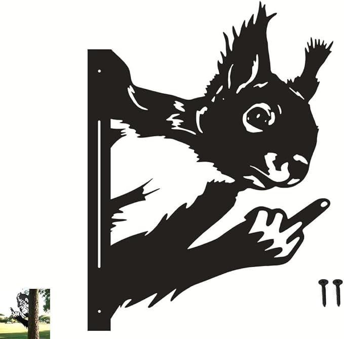 Flipping Off Bigfoot Peeking Animal Metal Sign Funny Middle Finger Yard Art Decor for Tree, Fence, or Corner Outdoor Farmhouse Garden Ornament for Home or Cabin Decoration (#B, 12IN)