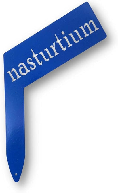 Planter Size Small Metal Garden Plant Vegetable Flower or Herb Markers 13.5 Inches Tall (nasturtium, Blue)