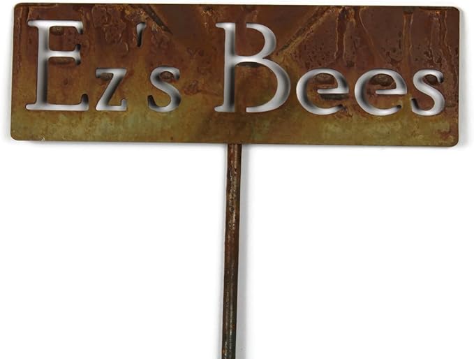 Classic Metal Garden Markers Clearance Items 20 to 33 Inches Tall (Ez's Bees, Naturally Rusted)