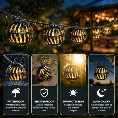 Vigdur Solar String Lights 17FT Flickering Flame